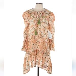JAK Floral Ruffle Embroidered Cotton Dress with Tassels, Sz L